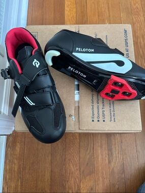 Peloton Black Cycling Shoes with Red Accents